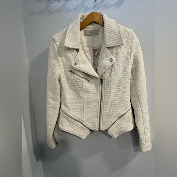 Blank NYC Jackets & Blazers - Blank NYC Cream Off White Tweed Textured Moto Jacket